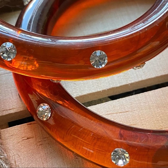 Vintage Signed Kenneth Lane KJL Lucite Rhinestone Bangles - Picture 5 of 8